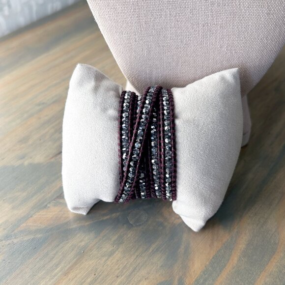 RARE Chan Luu Swarovski 5-Wrap Bracelet with Oxblood Maroon Leather MSRP $395 - Picture 5 of 6